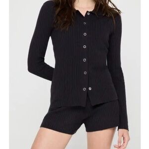 Spiritual Gangster Aster Black Ribbed Button-Up Cardigan